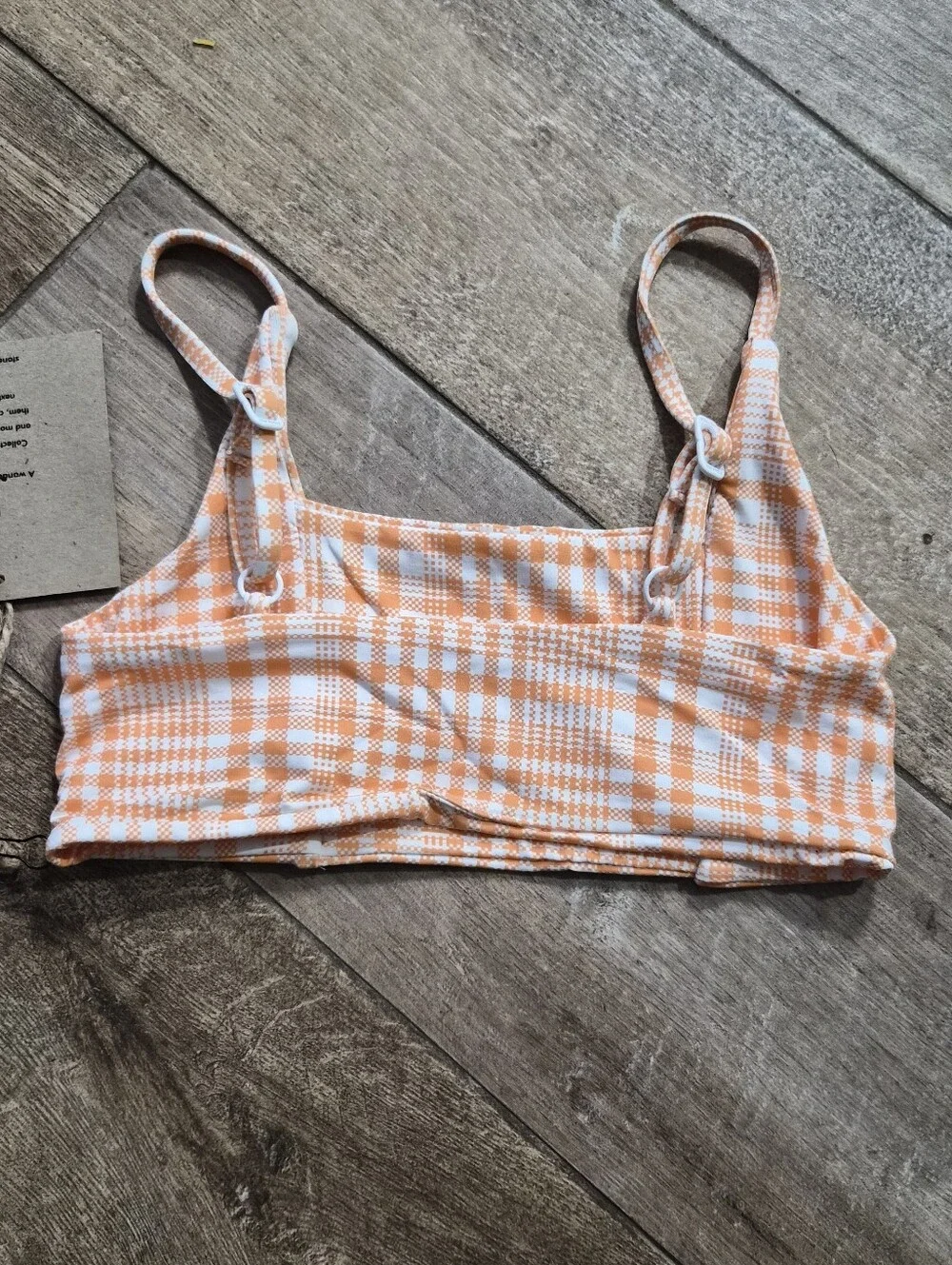 Nwt Stone Fox Swim Mini Girls Orange And White Plaid Bikini Top Size 5T